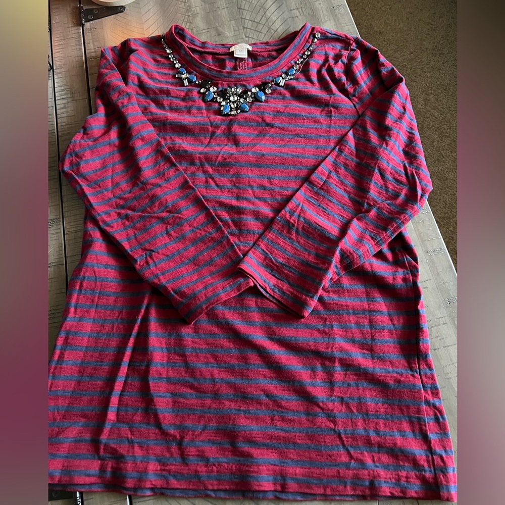 Striped Jewel Collar Top